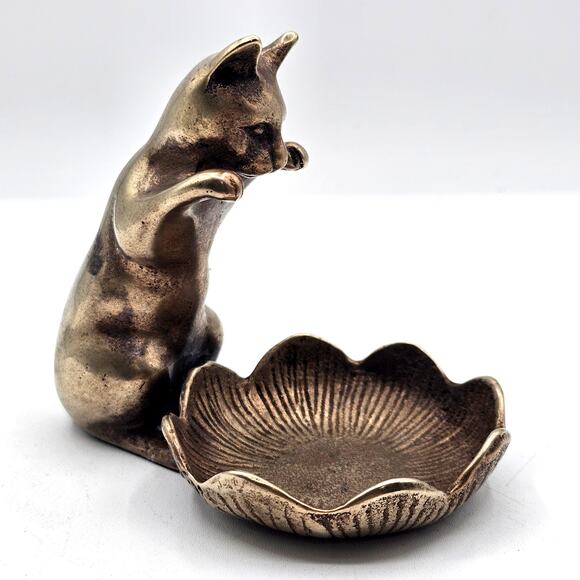 VTG SPI San Francisco Brass Cat Kitty Lotus Flower Trinket Dish Candle Holder - Picture 5 of 10